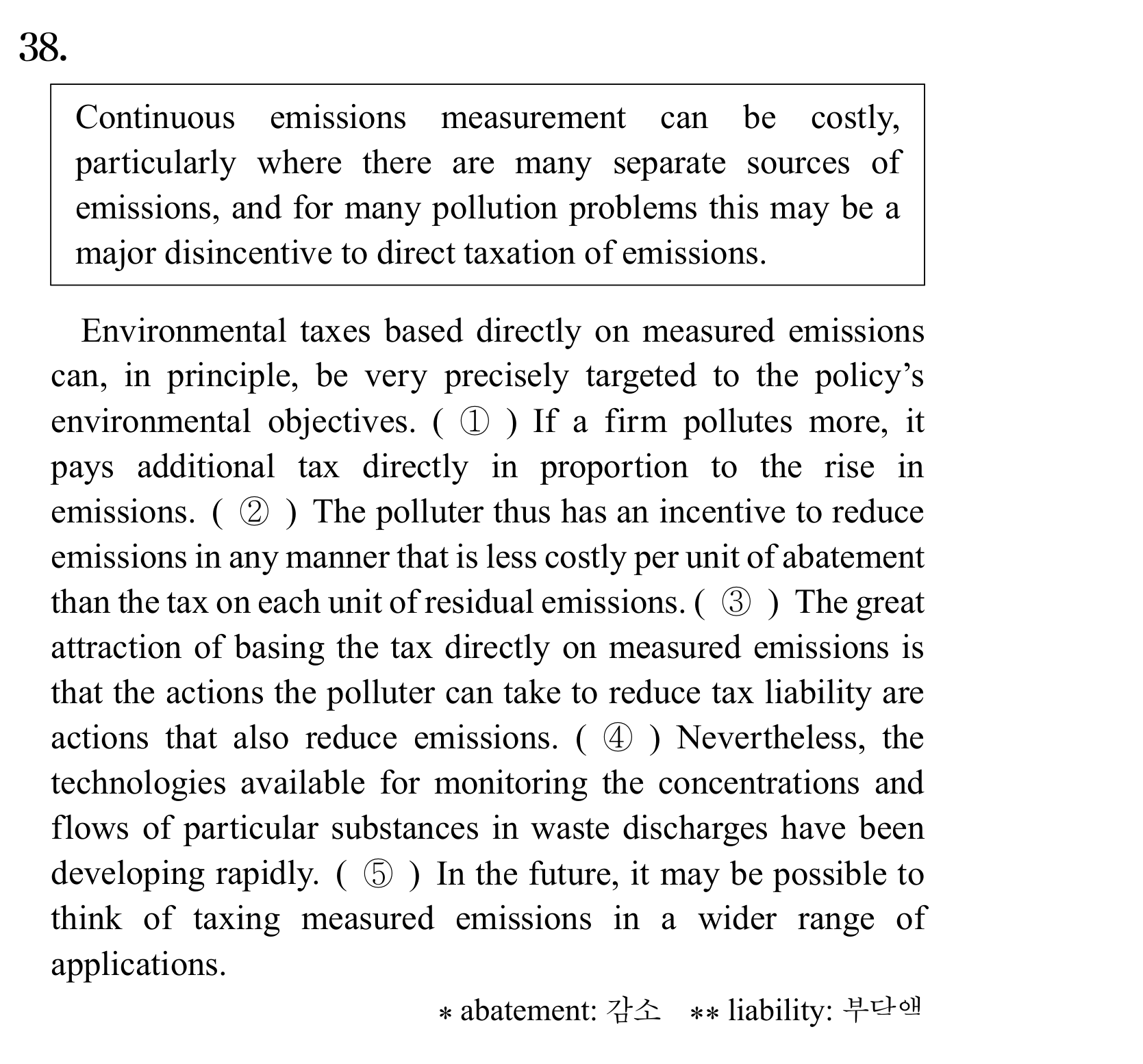 Continuous emissions measurement can be costly — 2024년 6월 고3 38번 해석/풀이