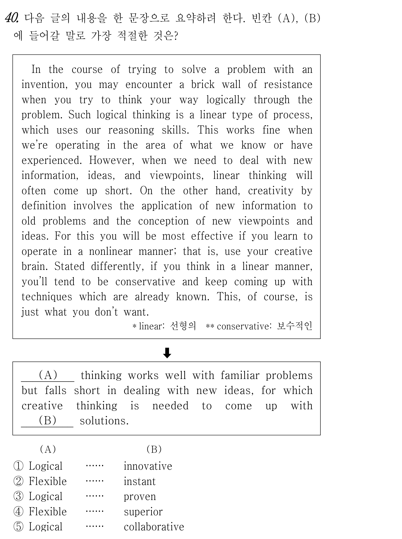 In the course of trying to solve a problem with an invention — 2025년 3월 고1 40번 해석 및 풀이
